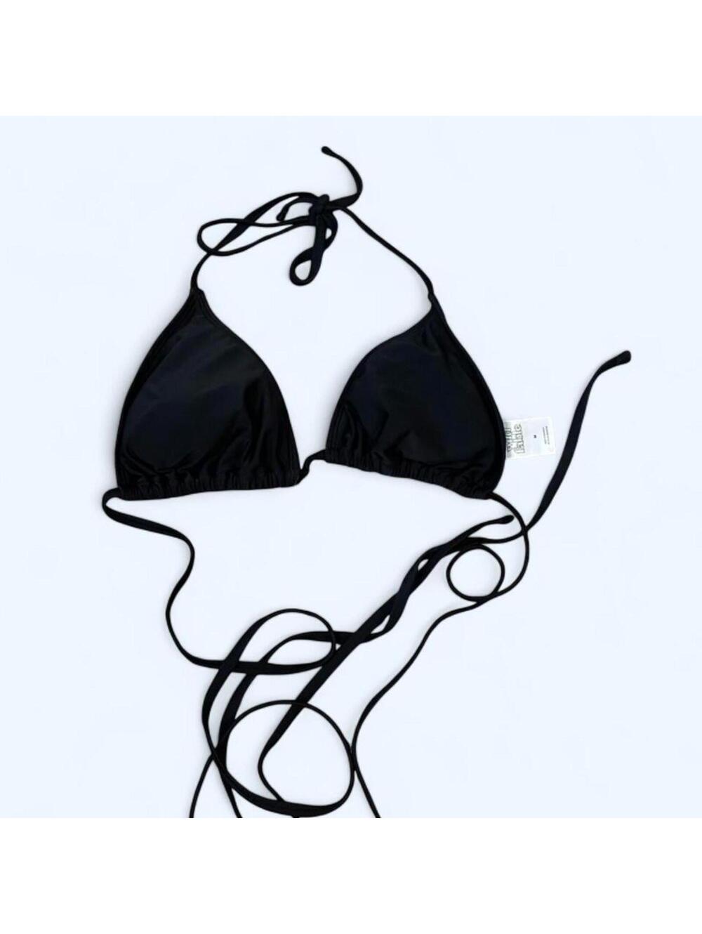 Black triangle bikini top with long ties Size M